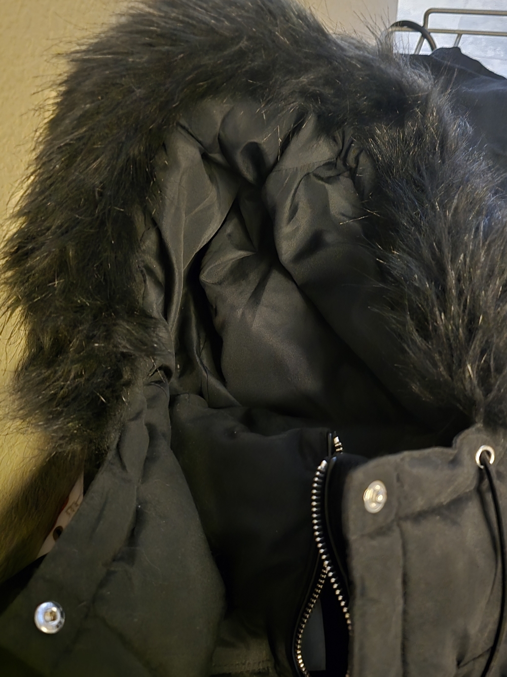 Old Navy Black Hooded Puffer Coat with Faux-Fur Trim